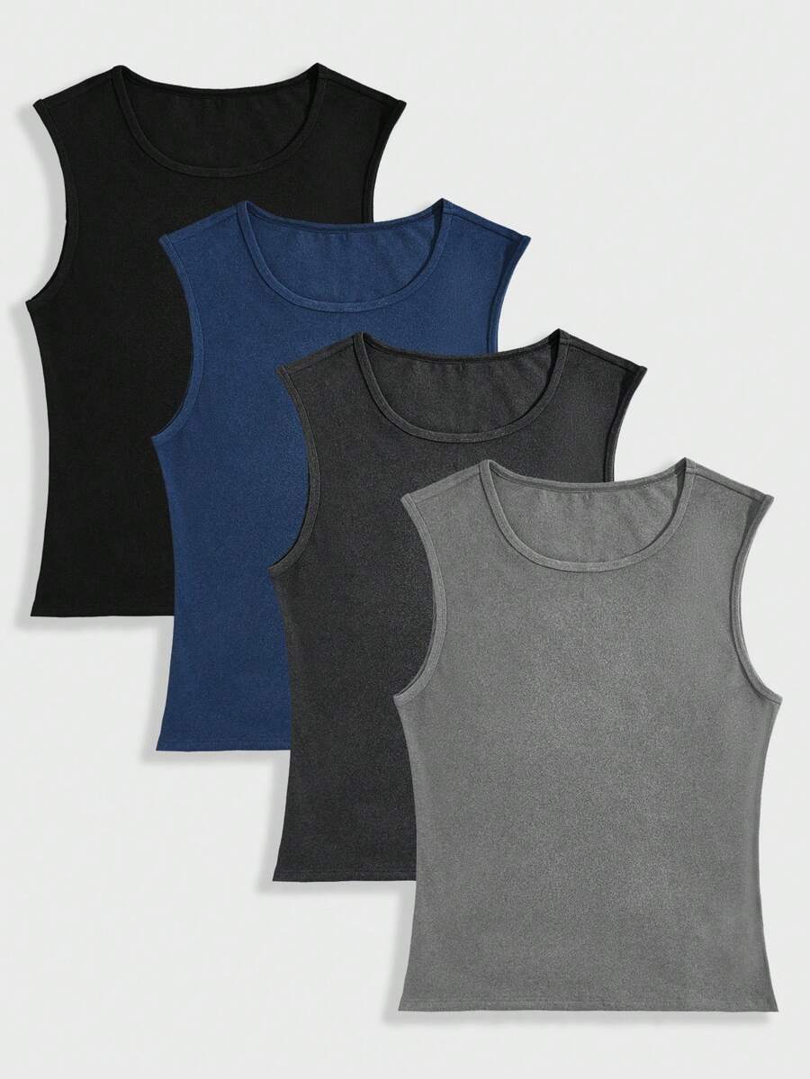 Men 4pcs Solid Thermal Underwear Vest - Multicolor - View 1