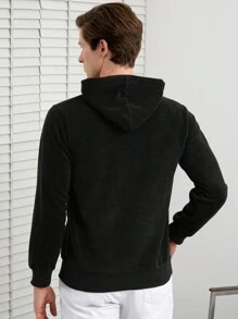 RueChic Men Floral Print Kangaroo Pocket Drawstring Hoodie - Black - View 2