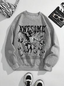 SHEIN Essnce Drop Shoulder Fashion Patterned Women's Sweatshirt - Light Grey - View 1