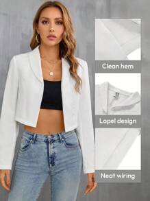 BizChic Jachetă scurtă cu rever în față pentru femei, uniformă de lucru cu mânecă lungă, îmbrăcăminte exterioară scurtă casual la modă de toamnă/iarnă, jachetă business casual pentru naveta urbană, ținută formală pentru femei - alb - Vizualizare 7