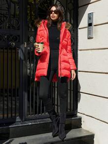 EURMUSE Women's Long Sleeve Zipper Front Pocket Fur Collar Casual Hooded Winter Jacket - Red - View 2