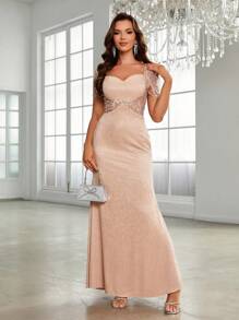 SHEIN Belle Sweetheart Neck Sequin Formal Dress - Khaki - View 7