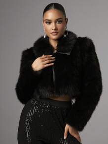 SHEIN BAE 女士新年派对黑色绒面外套 - 黑色 - 查看 6