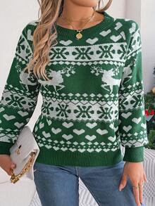 Christmas Pattern Raglan Sleeve Sweater - Green - View 4