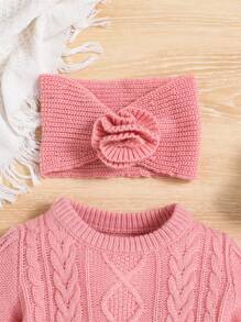 SHEIN Đứa bé gái Chất rắn Xoắn Dan Áo thun & quần & Mũ - Hồng - Xem 4