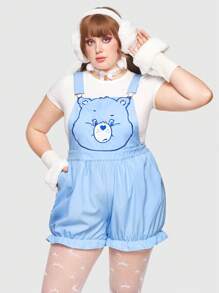 ROMWE X Care Bears Hơn Đồ họa Hoạt hình Xù Hoa Sen Romper tổng thể - Màu xanh lam - Xem 5
