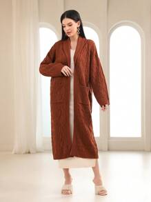 Seusyu Shawl Collar Dual Pocket Drop Shoulder Cardigan Fall Cloth For Women - Redwood - View 5