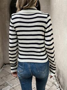 SHEIN Frenchy 條紋圖案套頭毛衣 - 黑與白 - 查看 2