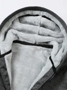 Manfinity Homme Loose Fit Men's Thermal Lined Zip Up Hooded Jacket - Dark Grey - View 5