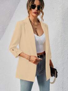 SHEIN Unity Cổ áo Tay áo cuộn Áo vest - màu nâu - Xem 1