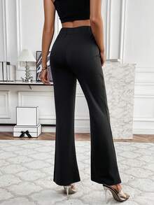 SHEIN EZwear Split Hem Flare Leg Pants - Black - View 5