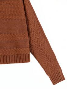 Teen Girl Turtleneck Cable Knit Drop Shoulder Sweater - Brown - View 4