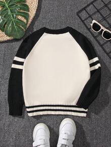 Toddler Boys Striped & Number Pattern Raglan Sleeve Jumper - Black and White - View 2
