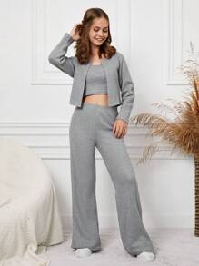 RueChic Tween Girl 3pcs Solid Cami Top & Pants & Jacket - Pink - View 3