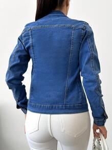 SHEIN Cottnline Chaqueta Vaquera Con Botones Y Bolsillo Con Solapa Para Mujer - Azul lavado medio - Ver 2