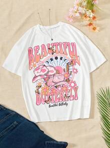 Teen Girl Cartoon & Letter Graphic Tee - White - View 1