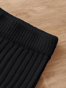 SHEIN 女大童素色條紋針織套頭毛衣和針織褲