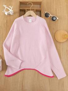 SHEIN Teenager Mädchen Pullover mit Raglanärmeln, Kontrast asymmetrischem Saum,