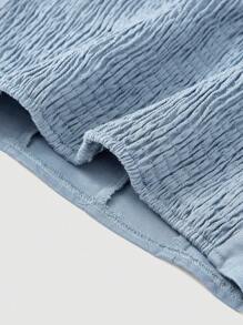 SHEIN MOD Solid Cut Out Front Rhinestone Decor Bow Back Crop Halter Top - Blue - View 4