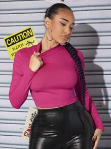 SHEIN SXY 小高領後鏤空短款T恤