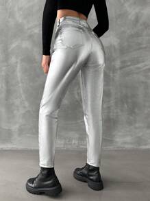 RueChic Solid Slant Pocket Skinny Jeans - Silver - View 2