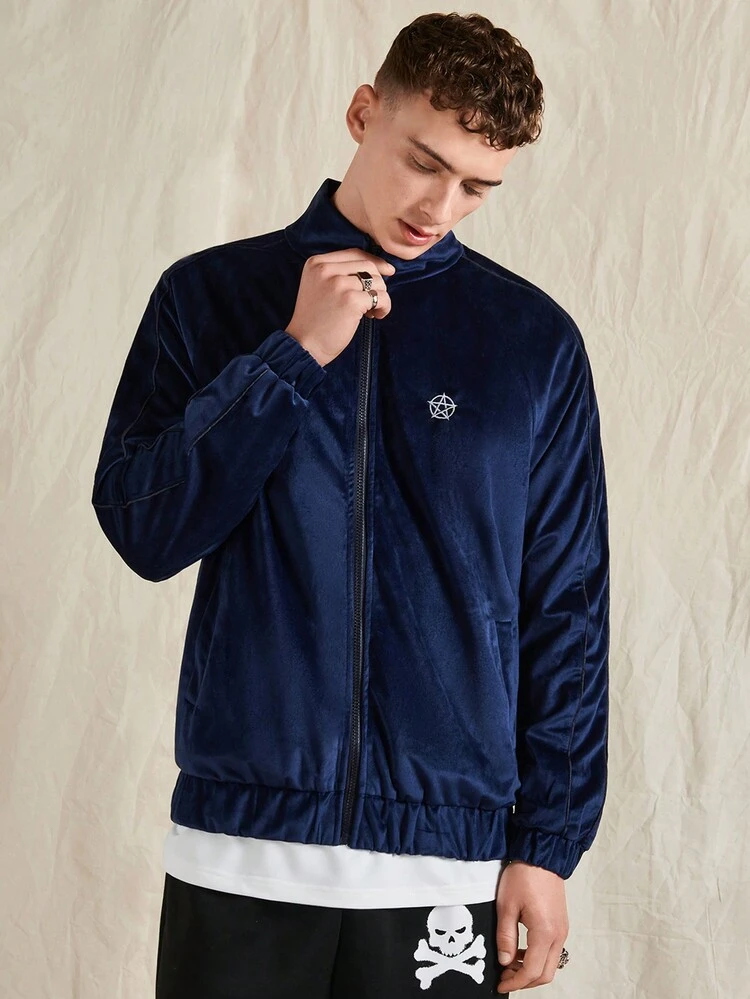 Loose Fit Men's Graphic Embroidery Zipper Jacket