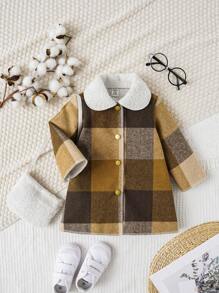 Baby Girl Plaid Print Borg Collar Overcoat - Multicolor - View 1