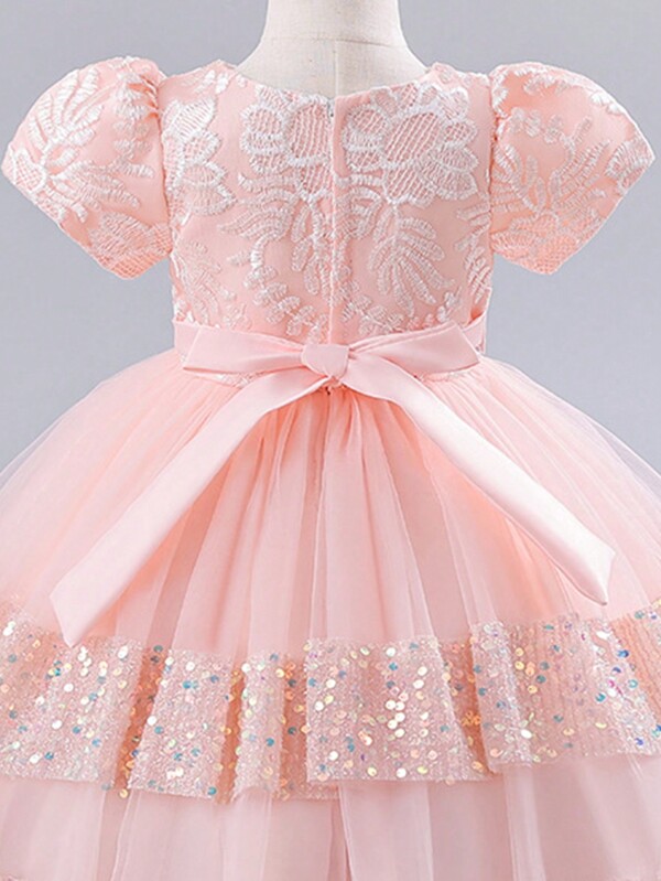 Seasonal Baby Girls' Short Sleeve Embroidered Shimmer Butterfly Knot