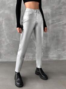 RueChic Solid Slant Pocket Skinny Jeans - Silver - View 5