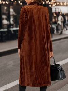 SHEIN Clasi Khăn quàng Mở Mặt trước Nhung áo - màu nâu - Xem 2