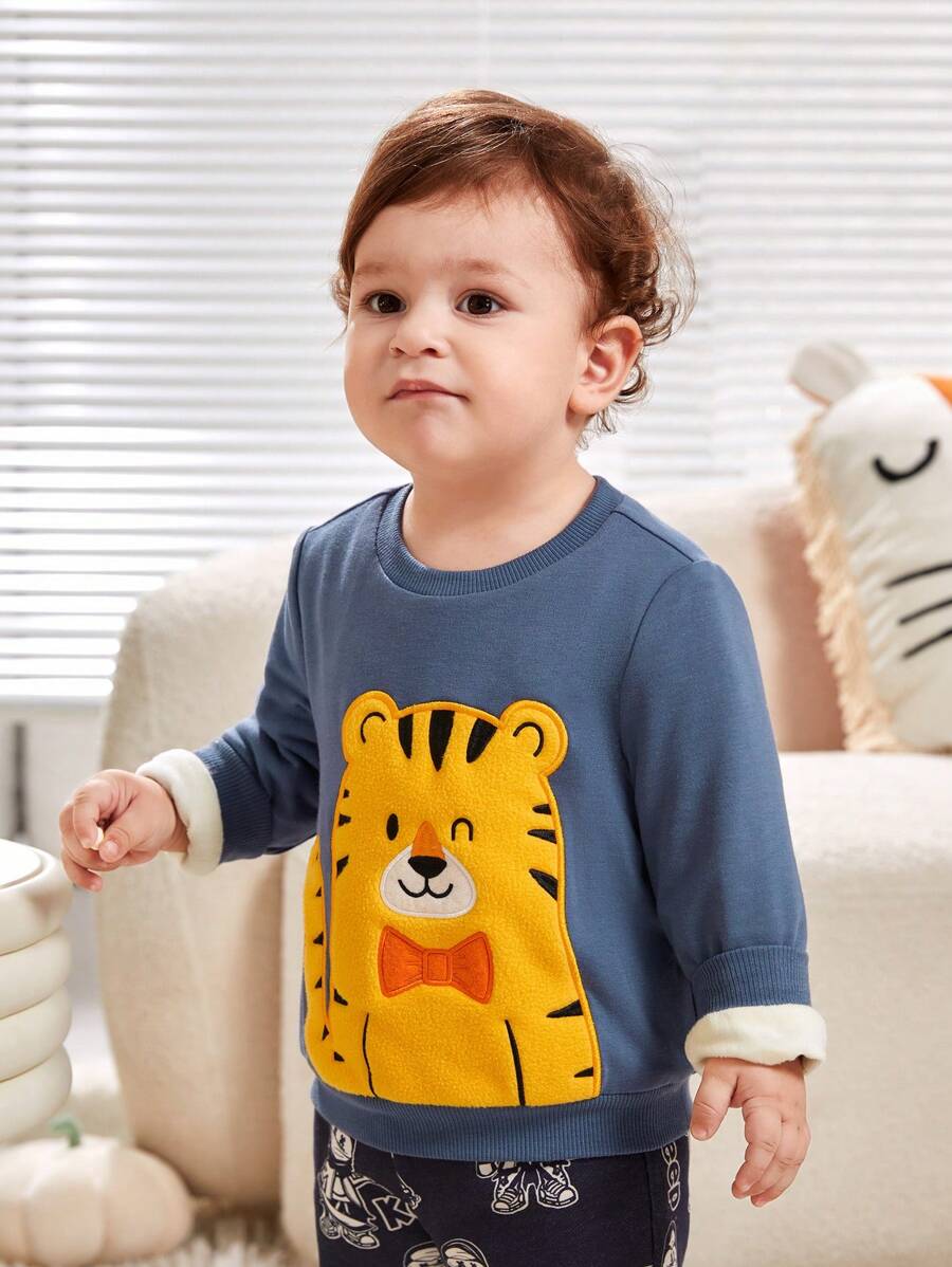 SHEIN Đứa bé trai Thêu Hoạt hình Áo nỉ - Nhiều màu - Xem 1