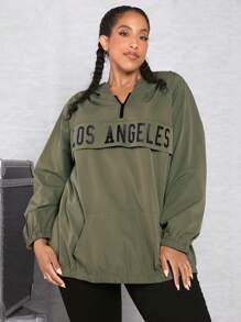 SHEIN CURVE+ Chaqueta con capucha con media cremallera y gráfico de talla grande