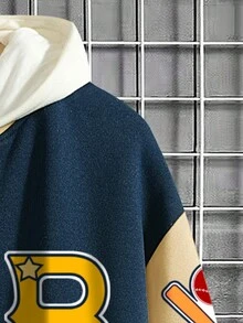 Manfinity EMRG 男士寬鬆版型字母印花彩色拼接棒球夾克,對比袖子設計 - 彩色 - 查看 5