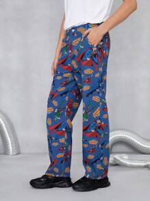 JUSTICE LEAGUE X SHEIN Men Letter & Cartoon Graphic Straight Leg Jeans - Multicolor - View 2