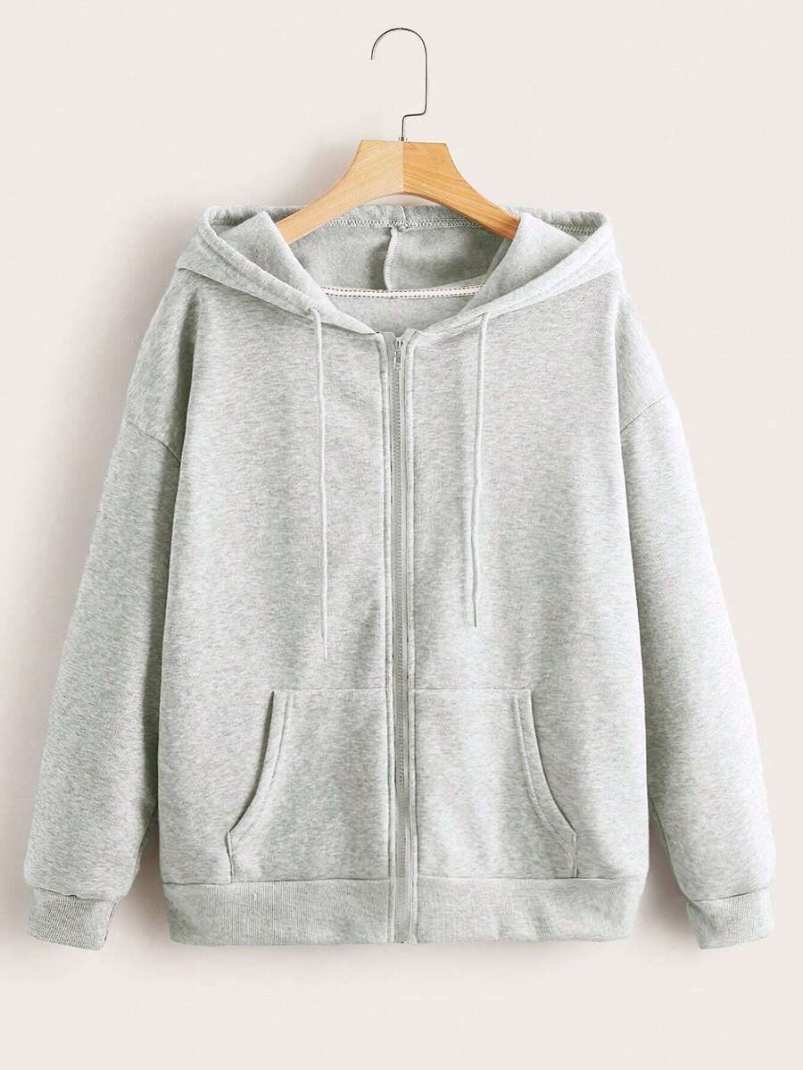 INAWLY 纯色拉链抽绳连帽衫，长袖上衣，毕业季，返校季，毕业季，教师款，女士，返校秋季卫衣 - 灰色 - 查看 1