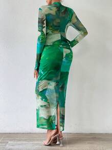 Allurite Tie Dye Mock Neck Bodycon Dress - Multicolor - View 2