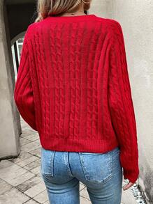 SHEIN Frenchy Jersey con abertura de manga raglán tejido de cable - Rojo - Ver 2