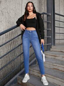 EURMUSE Zipper Fly Skinny Jeans - Medium Wash - View 3