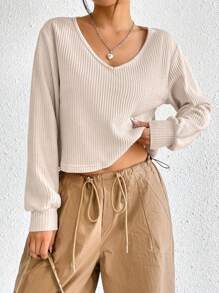 SHEIN EZwear 女用米色針織t卹