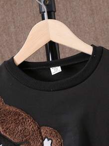 SHEIN Explorewe Thiếu niên con trai Gấu Đổ xô Sọc trang trí Thả vai Áo nỉ - màu đen - Xem 4