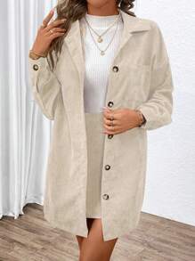 SHEIN Essnce 落肩袖口袋貼布燈芯絨大衣&半身裙