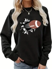 SHEIN EZwear 美式足球圖案落肩袖運動衫