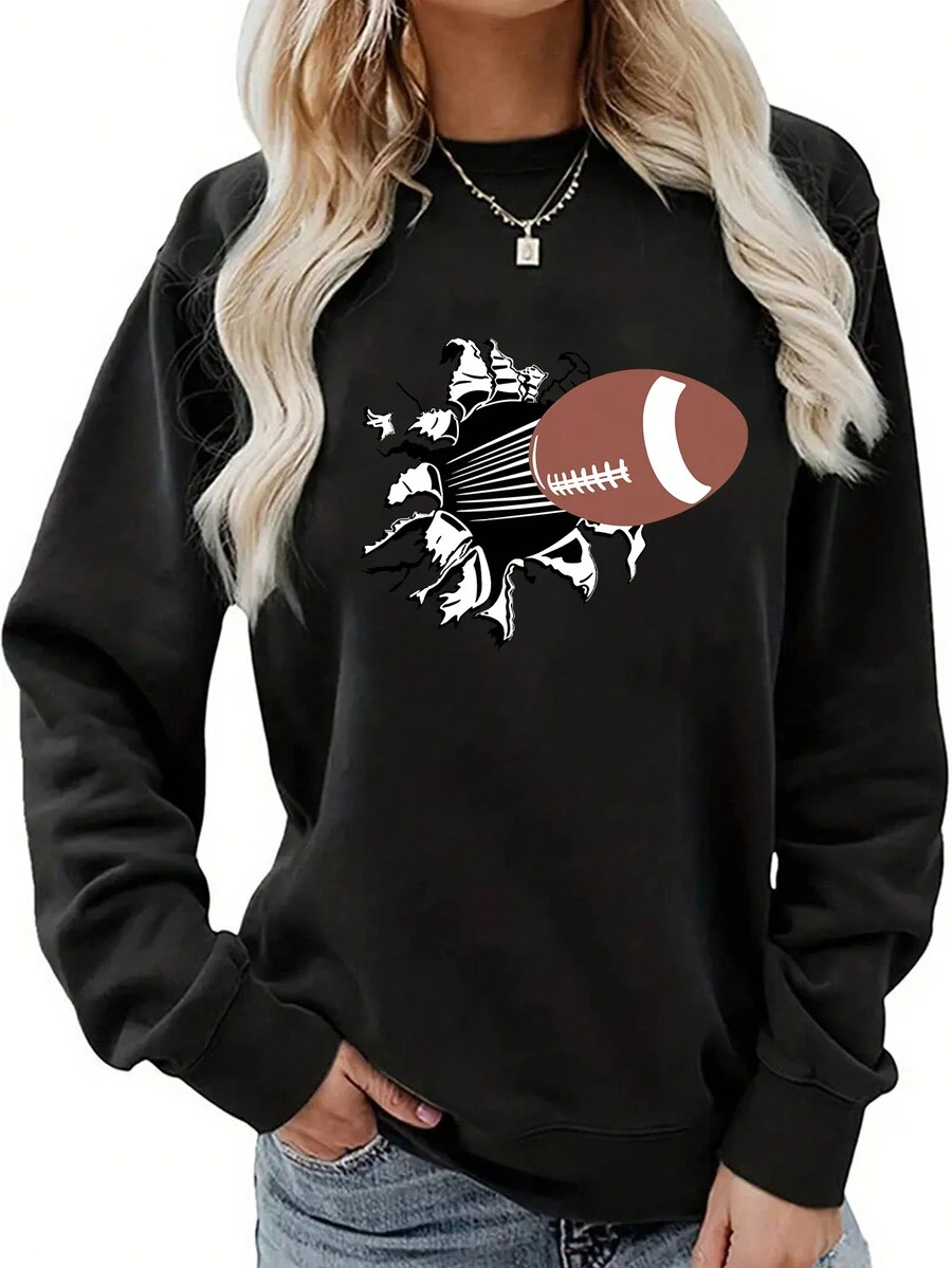 SHEIN EZwear 美式足球圖案落肩袖運動衫