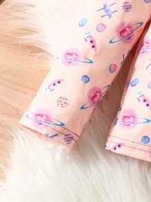 Chica Joven Conjunto de pijama con estampado floral unido en contraste