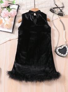 Glamorique Kids Young Girl Black Shiny Sequin Elegant Party Dress - Black - View 2