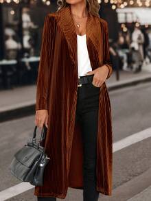 SHEIN Clasi Khăn quàng Mở Mặt trước Nhung áo - màu nâu - Xem 6