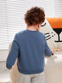 SHEIN Đứa bé trai Thêu Hoạt hình Áo nỉ - Nhiều màu - Xem 3
