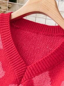 Calvaya 大碼圖形圖案毛衣背心 - 紅色 - 查看 1