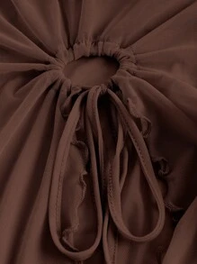 SHEIN ICON لباس علوي بأنبوب شبكي لون قهوة بحاشية غير متماثلة برباط