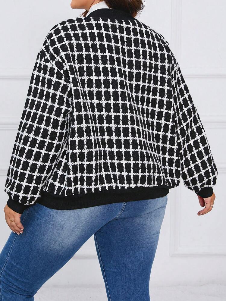 Plus Plaid Print Drop Shoulder Bomber Jacket